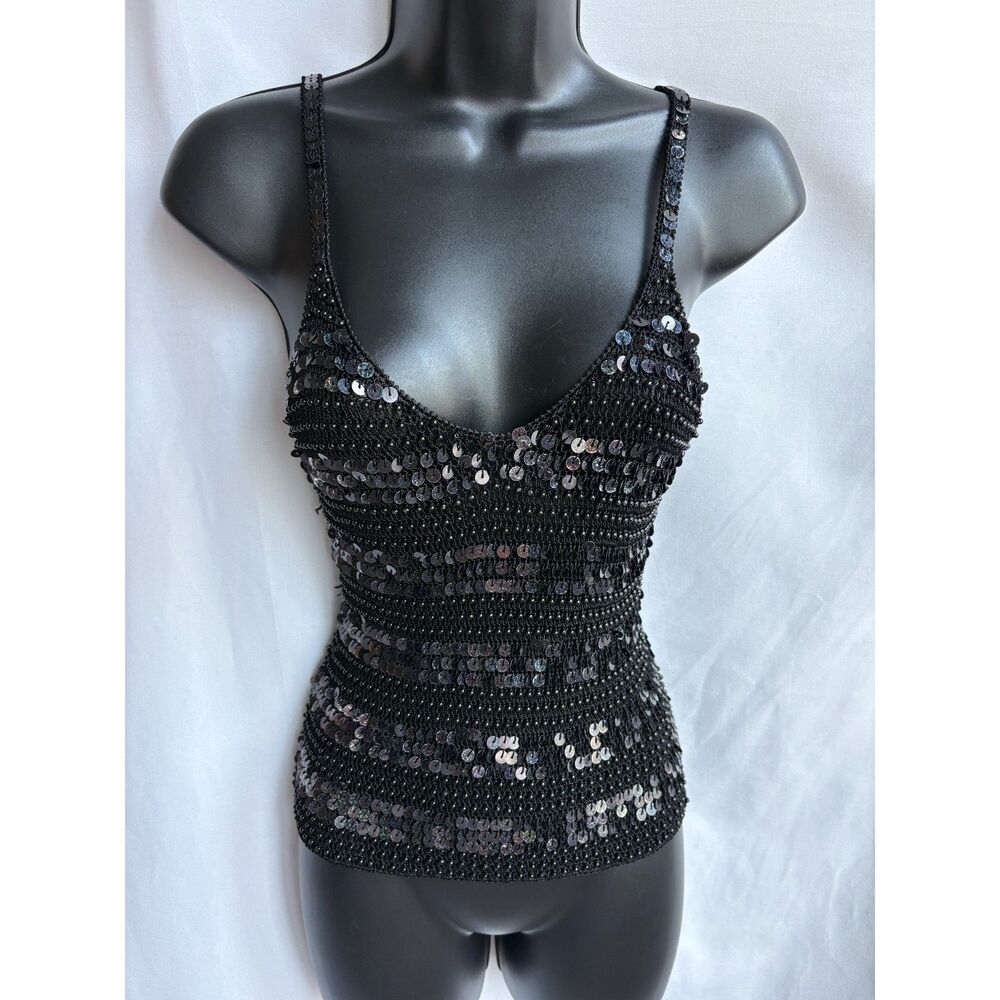 2Xtremz Fully Sequin Black Tank Top Size S Vintage Retro Gatsby Party Event Bday